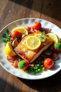 bacon wrapped cod seafood dish