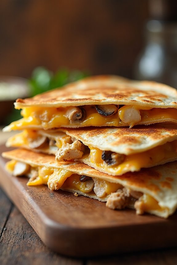 cheesy chicken mushroom quesadillas