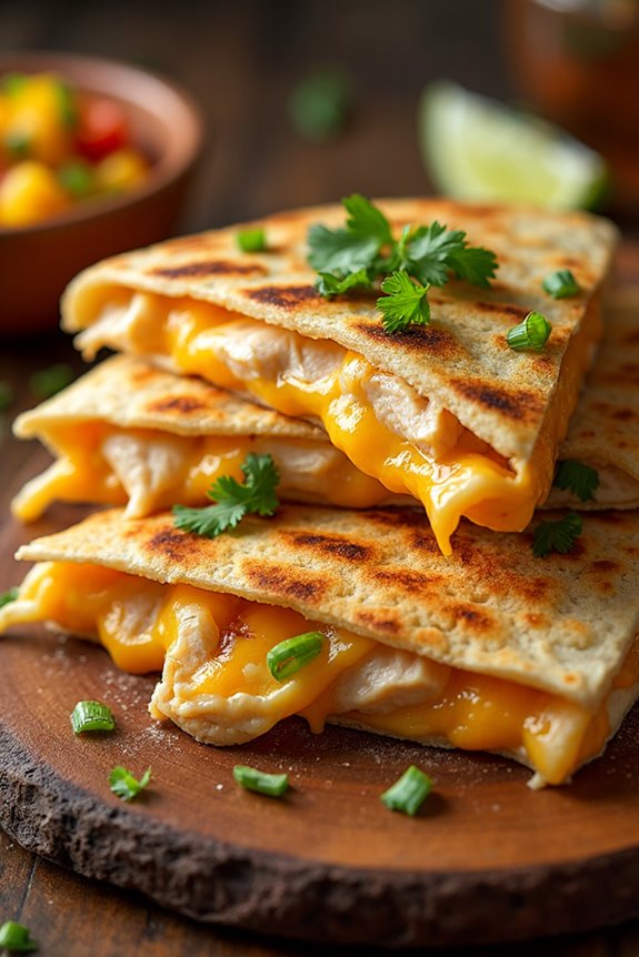 fire grilled cheesy chicken quesadillas