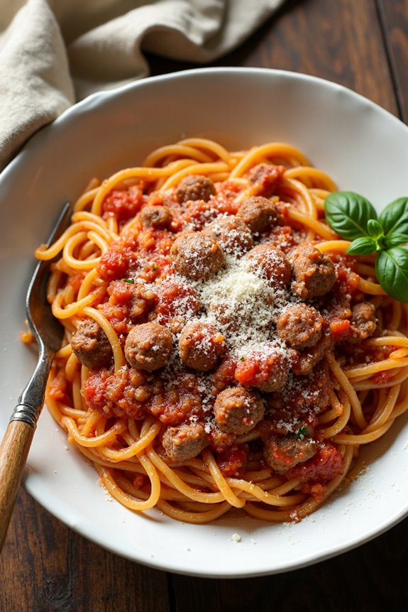 meat filled spaghetti dish recipe