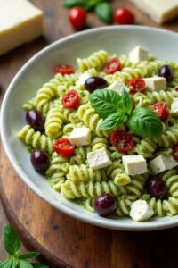 mediterranean creamy pesto pasta