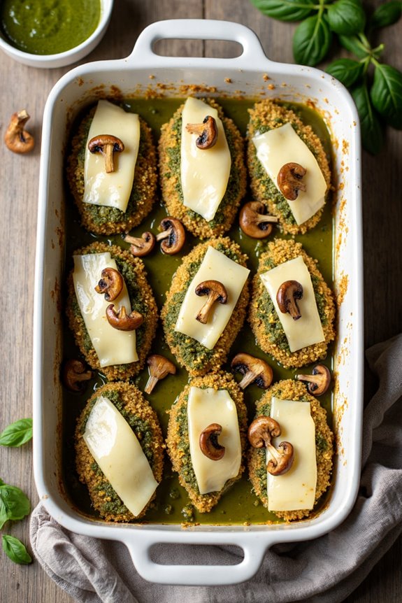 pesto chicken with mushroom crust