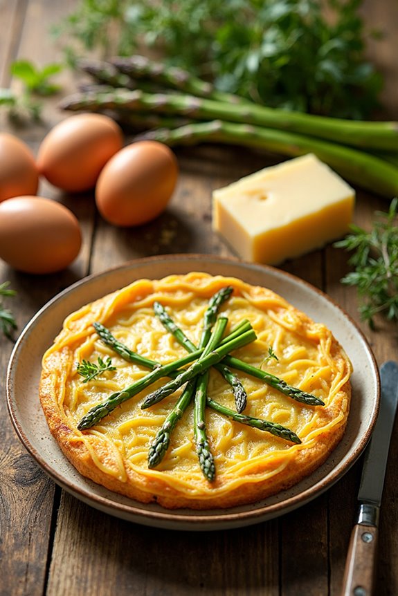 rustic asparagus pasta frittata