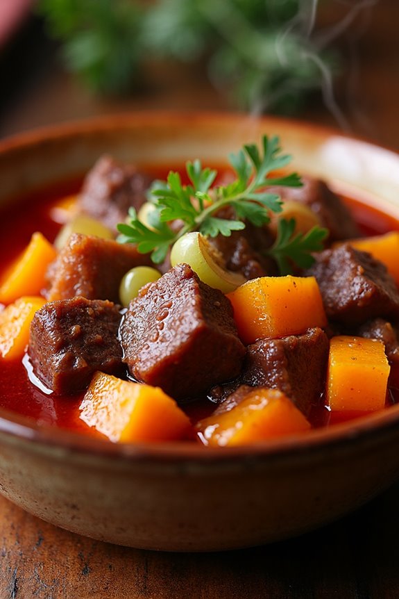 savory red wine beef stew